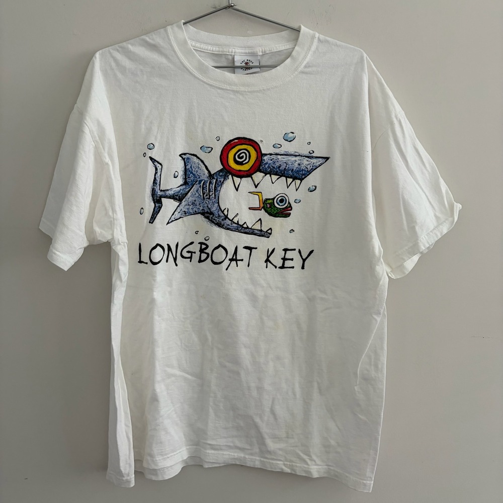 The Duck Company Longboat Key Florida Shark Graphic T-Shirt White XL